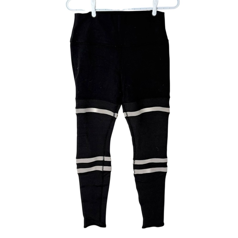 ALO YOGA High Waisted Legit Leggings Black Bone Stripe Ribbed Kylie Jenner Large - Picture 5 of 12